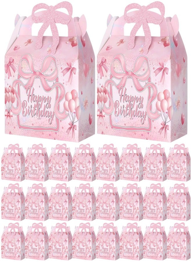 Feifeiya 24 Pcs Pink Bow Birthday Party Gift Boxes Galentine Treat Candy Bags Coquette Glitter Bow Boxes with Handle Foldable Birthday Party Favor Goodie Bags Decorations Wedding Bachelorette Supplies - Image 1